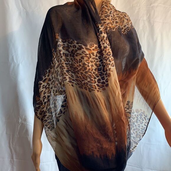 Animal Print Leopard Brown Tan Copper Woman’s Eternity Scarf 100% Polyester - Picture 2 of 6